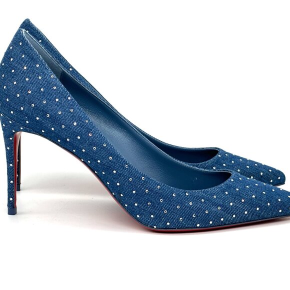 Christian Louboutin KATE PLUM STRASS 85 Crystal Denim Heels Pumps Shoes - Picture 9 of 15